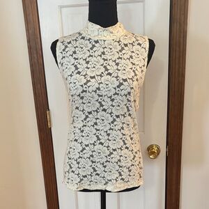 BKE Boutique Cream Lace Sleeveless Top